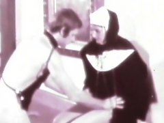 Brunette nun is giving a deep blowjob